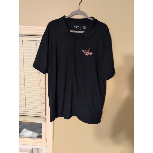 Antigua Shirt Men's XXL Navy Short Sleeve Polo Atlanta Braves 2021 WS Champs - Picture 1 of 8